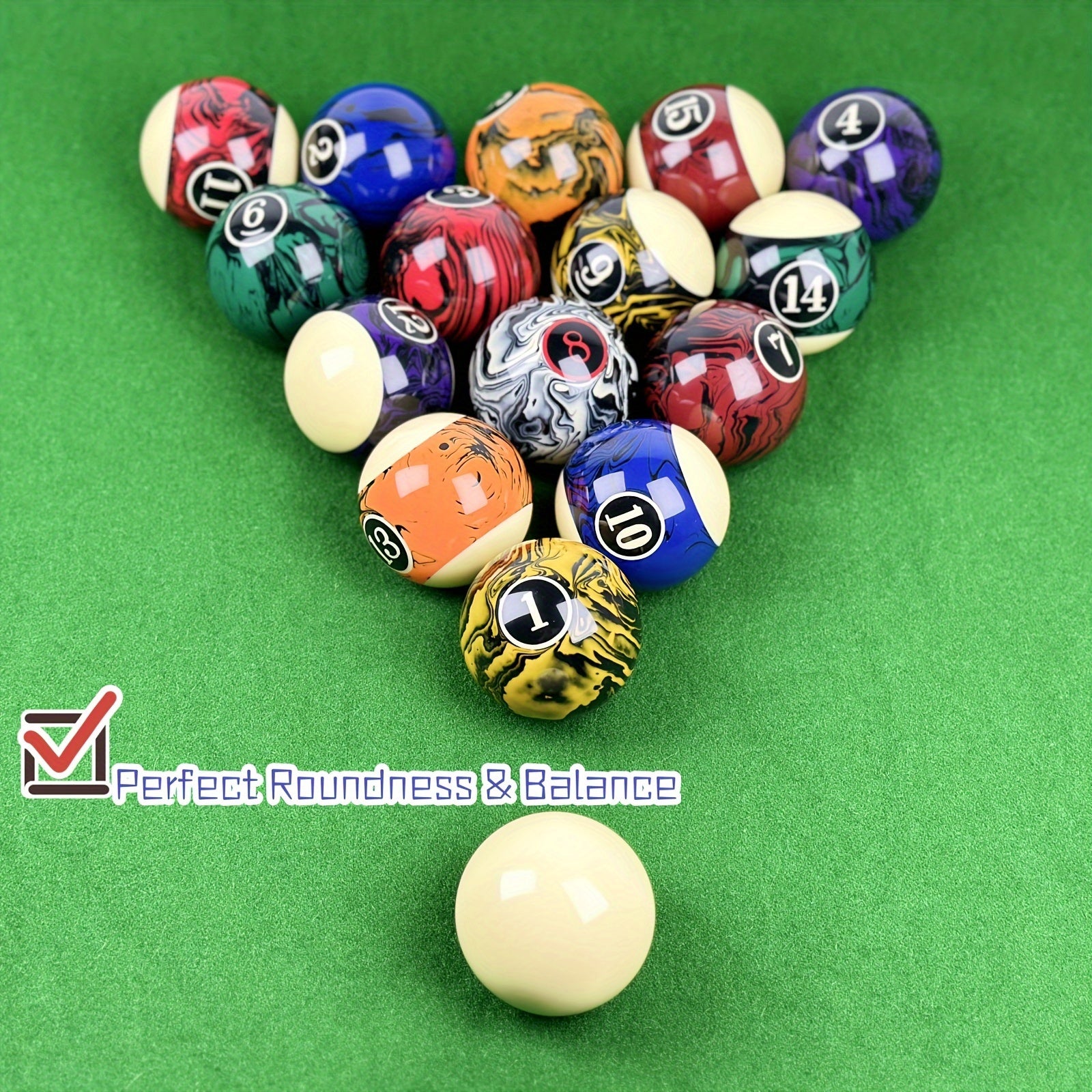 16pcs Marbled Billiard Ball Standard Size Pool Table Balls