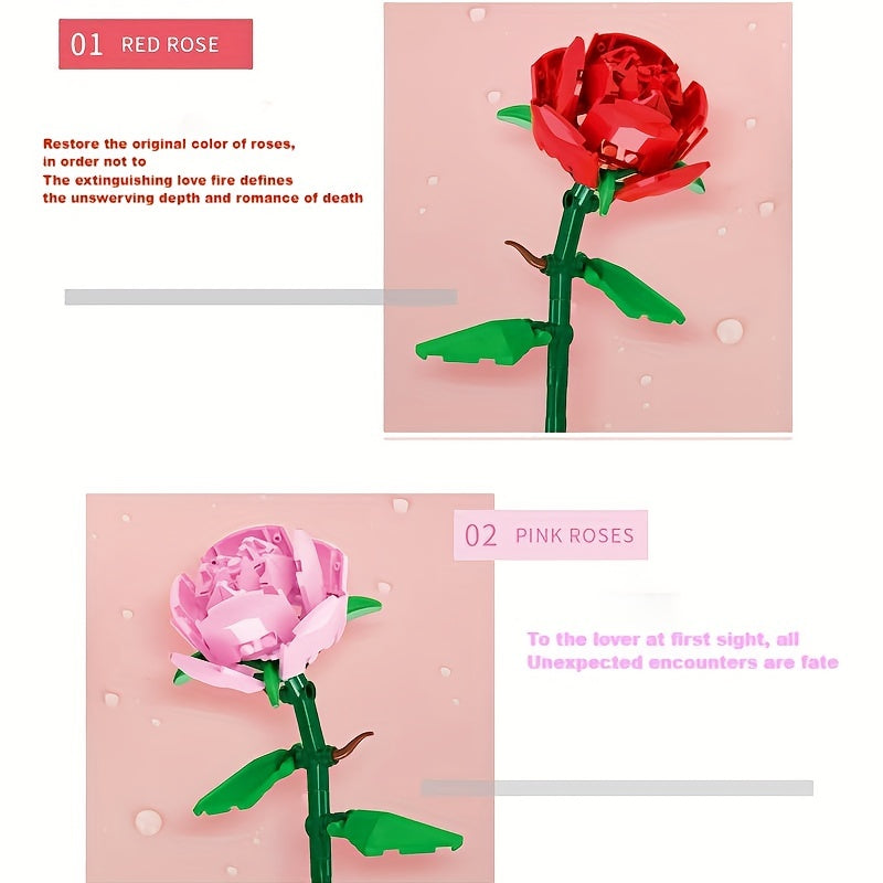 Building Block Flower Assembly Rose Gift DIY Eternal Flower