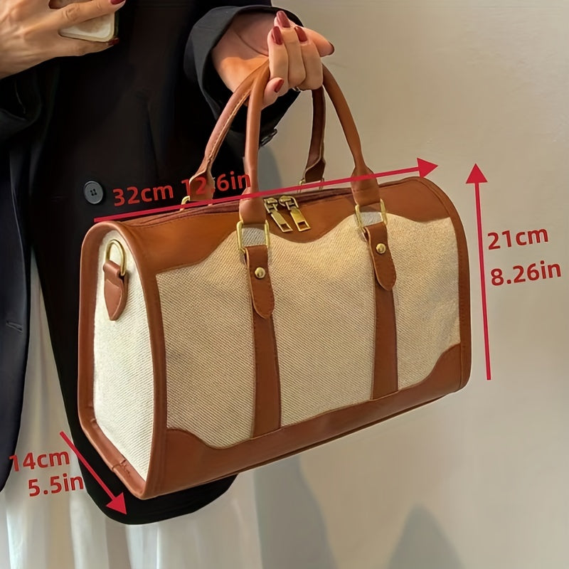 Vintage Canvas Stitching Handbag Large Capacity Travel Crossbody Bag