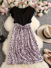  Leopard Print Ruffle Sleeve V Neck Dress