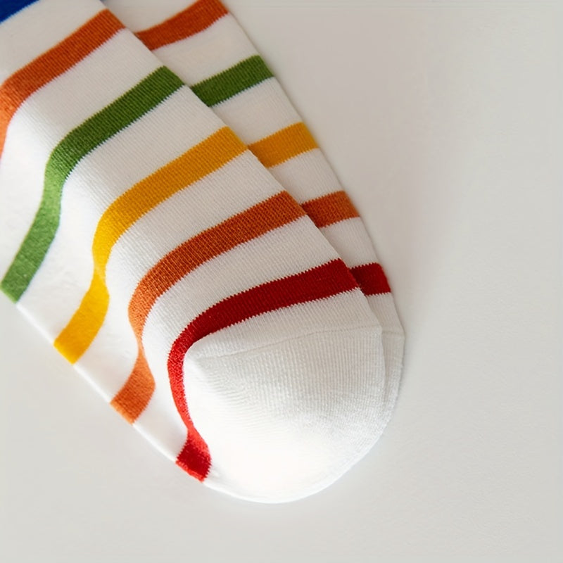 5 Pairs Rainbow Striped Socks Comfy & Mid Tube Women's Stockings Hosiery