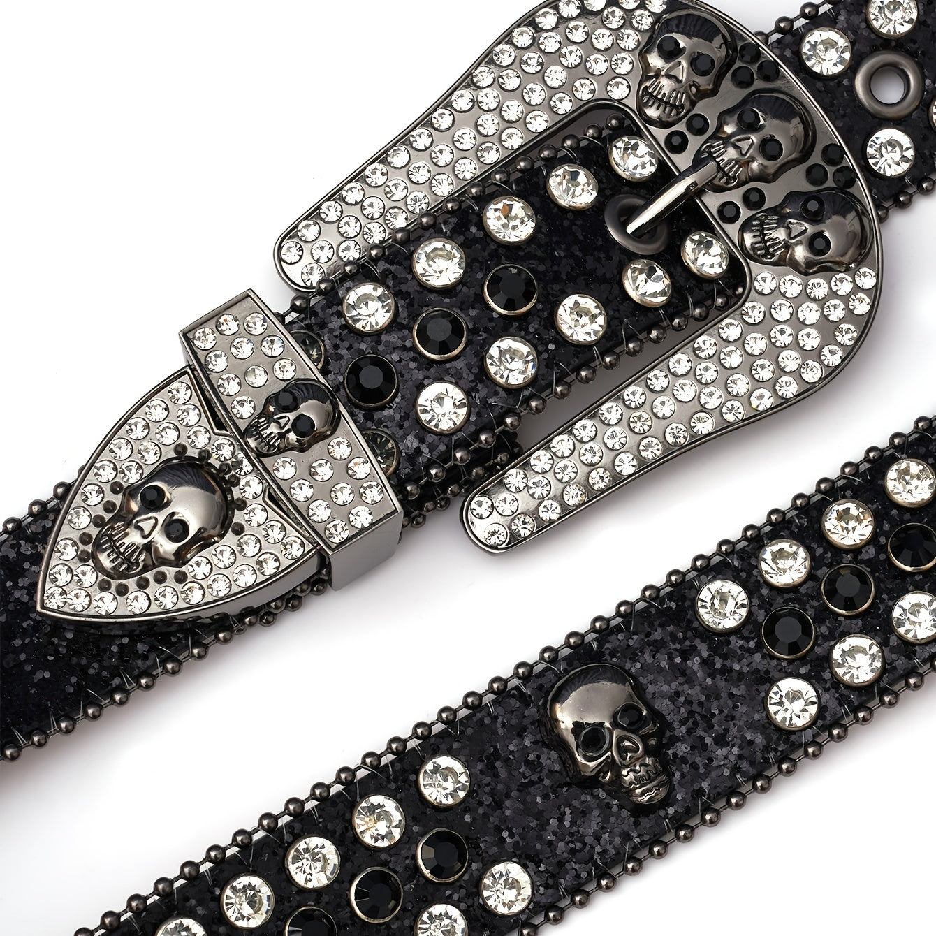 Rhinestone Rivet Punk Skull Head Unisex Western Cowboy Cowgirl Belt Bling