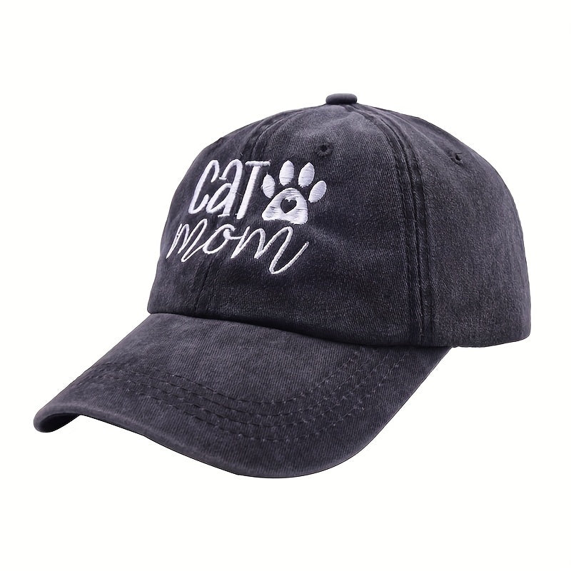 Cat Dog Mom Baseball Cap Vintage Embroidered Washed Distressed Dad Hat