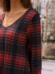  Plaid Print V Neck Mini Dress With Pockets