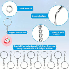 30pcs Split Keyrings With Chains Silvery Key Chains Rings Open Jump Ring 1 Inch