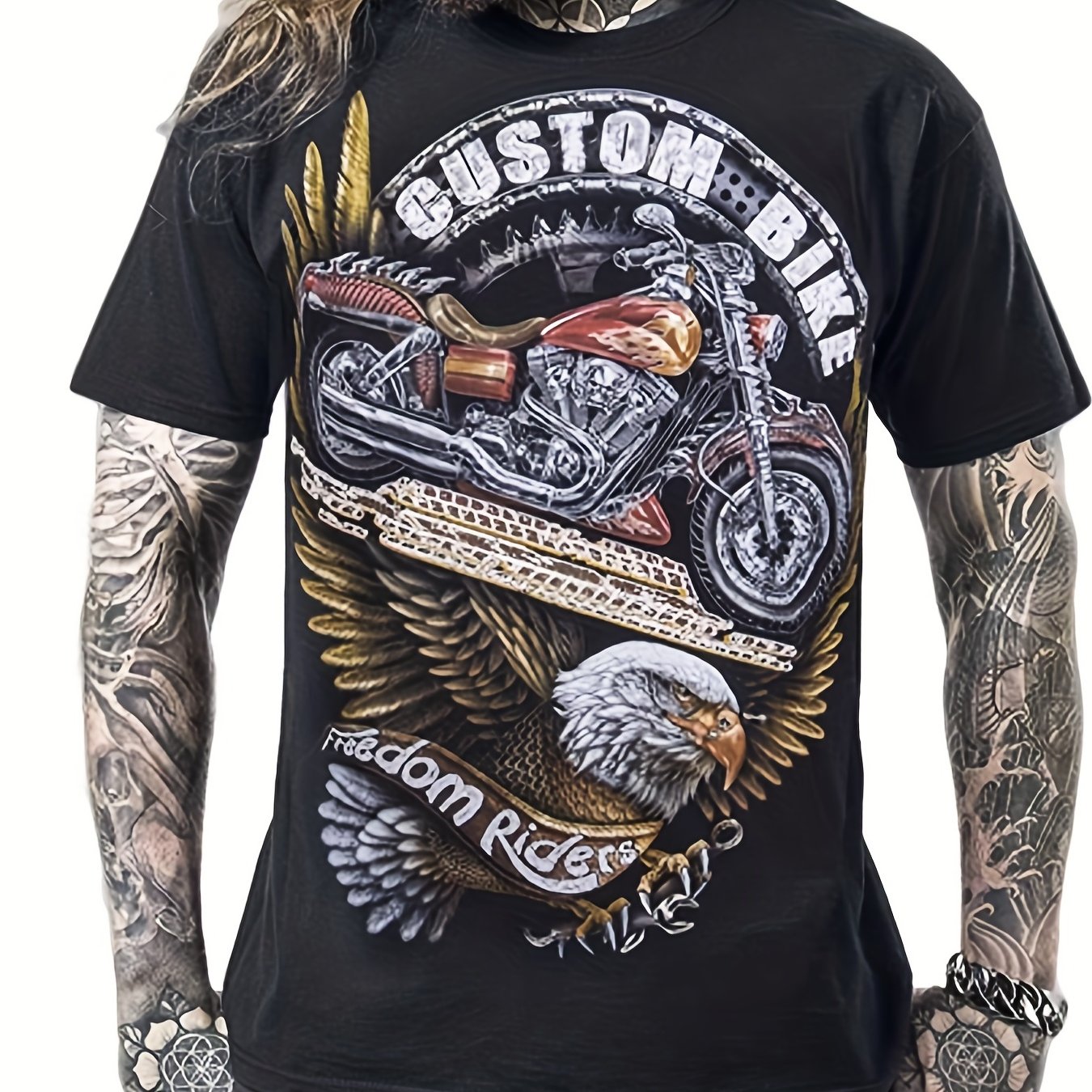 Motorcycle Eagle 3D Print Men's Short Sleeve Tee Stylish Summer Shirt