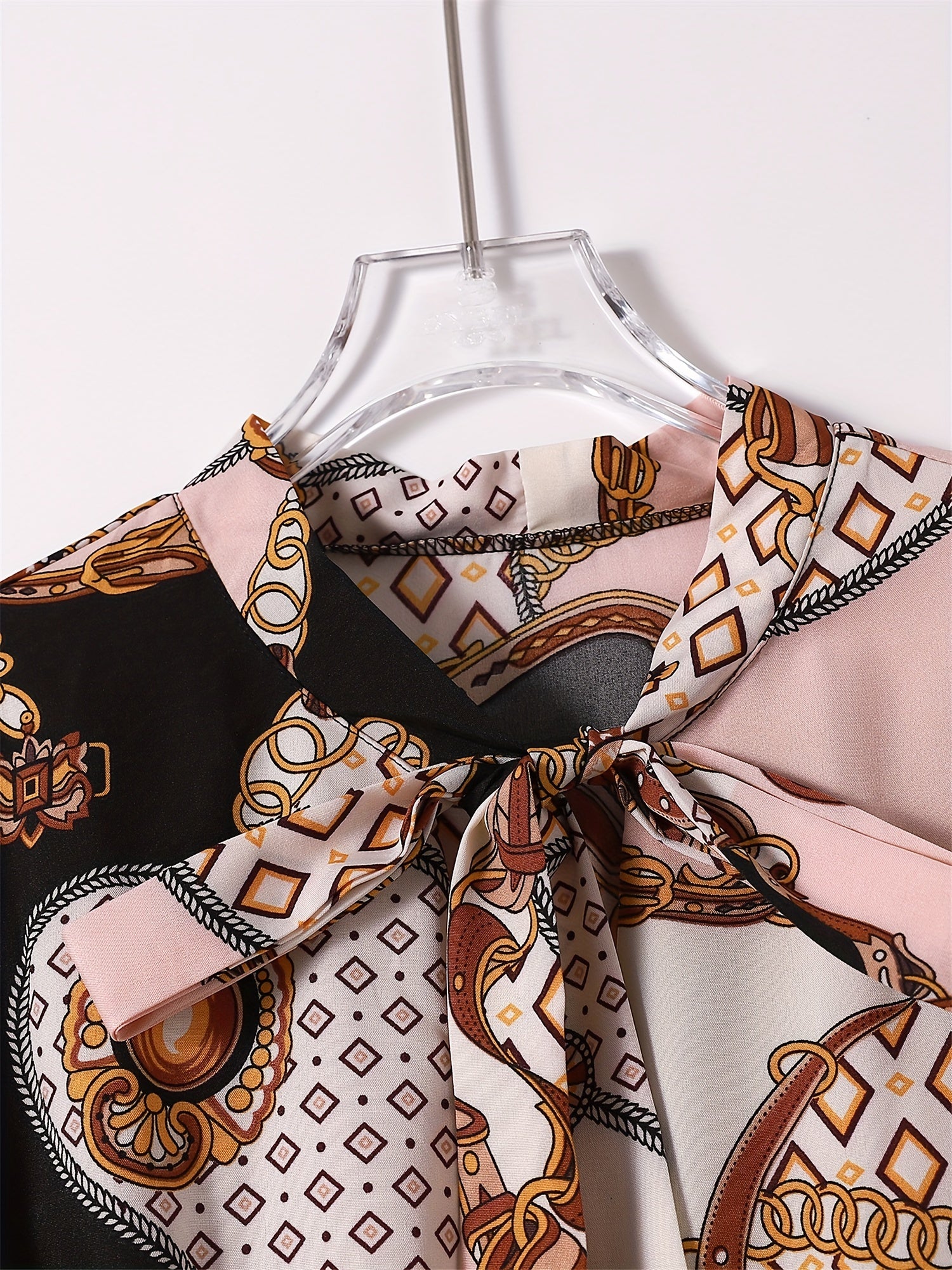  Colorblock Geometric Print Lantern Sleeve Smock Dress