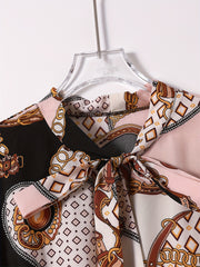  Colorblock Geometric Print Lantern Sleeve Smock Dress