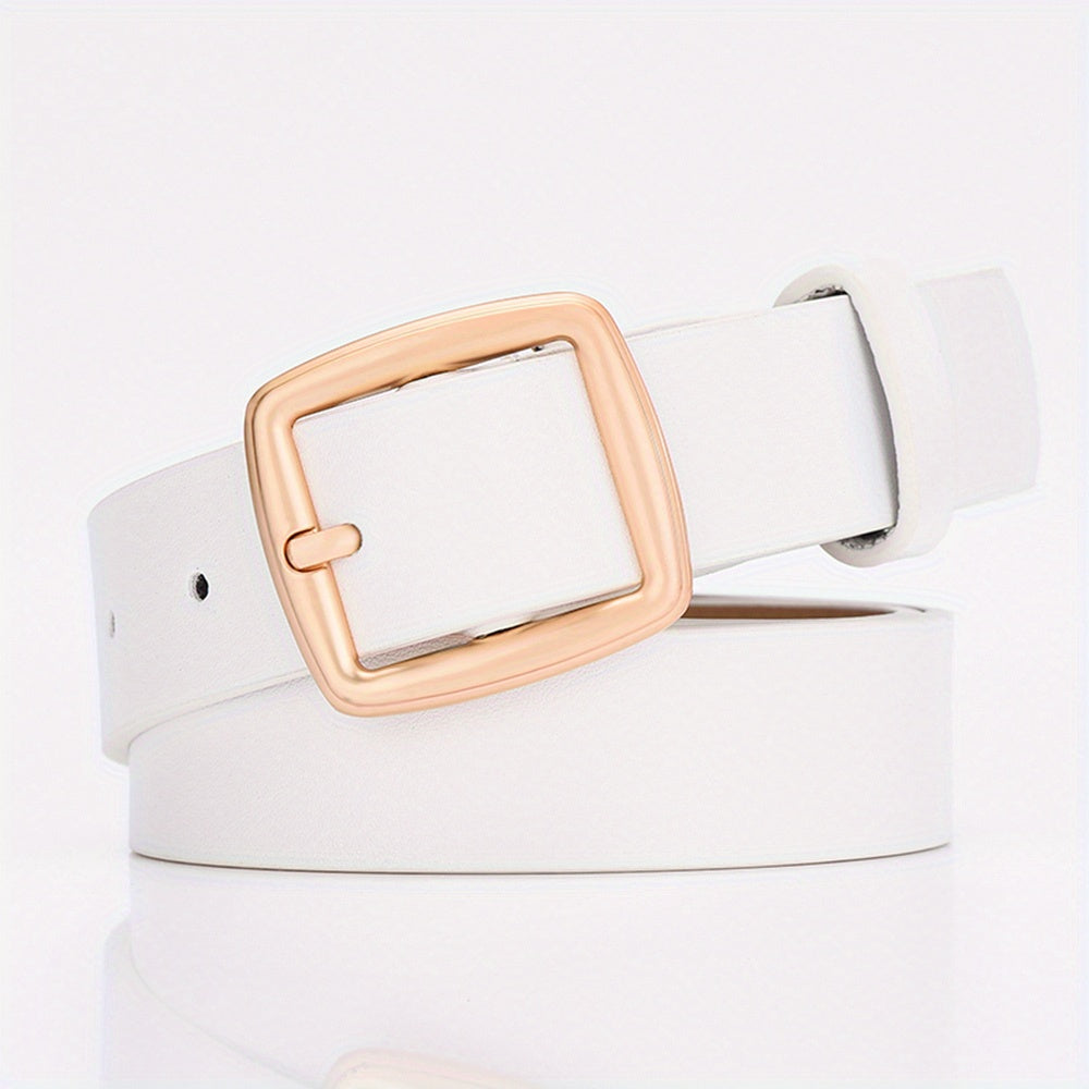 Square Buckle Casual Belt Solid PU Belt Waistband Coat Girdle