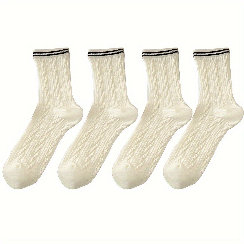 4 Pairs Striped Mid Tube Socks Women's Stockings