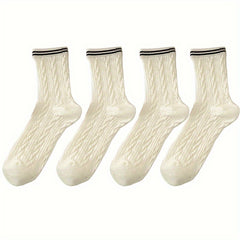 4 Pairs Striped Mid Tube Socks Women's Stockings