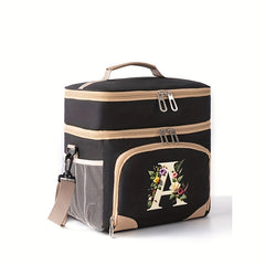 Floral Print Insulated Lunch Bag Durable Canvas Polyester Reusable Tote