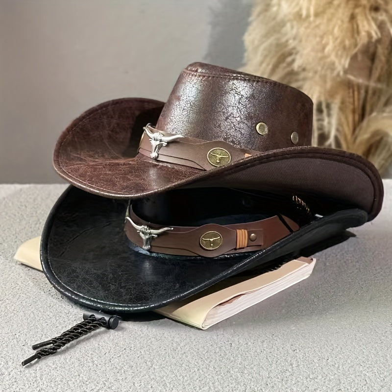 Cow Head Rivet Jazz Hat Unisex Outdoor Sun Visor Cowboy Riding Hat