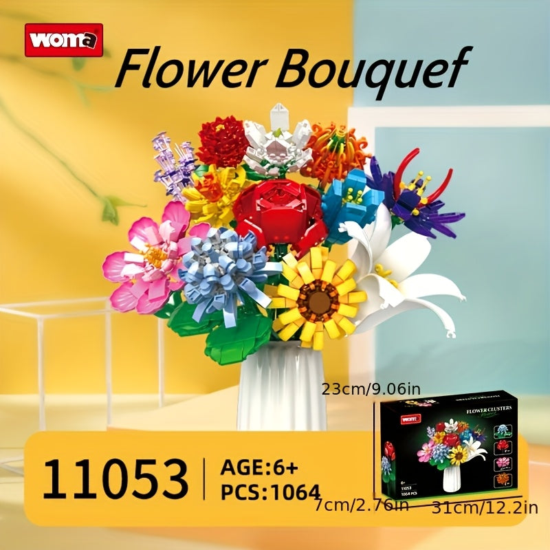 WOMA Bouquet Building Block Set Eternal Roses for Girls 6+ Hand Eye Coordination