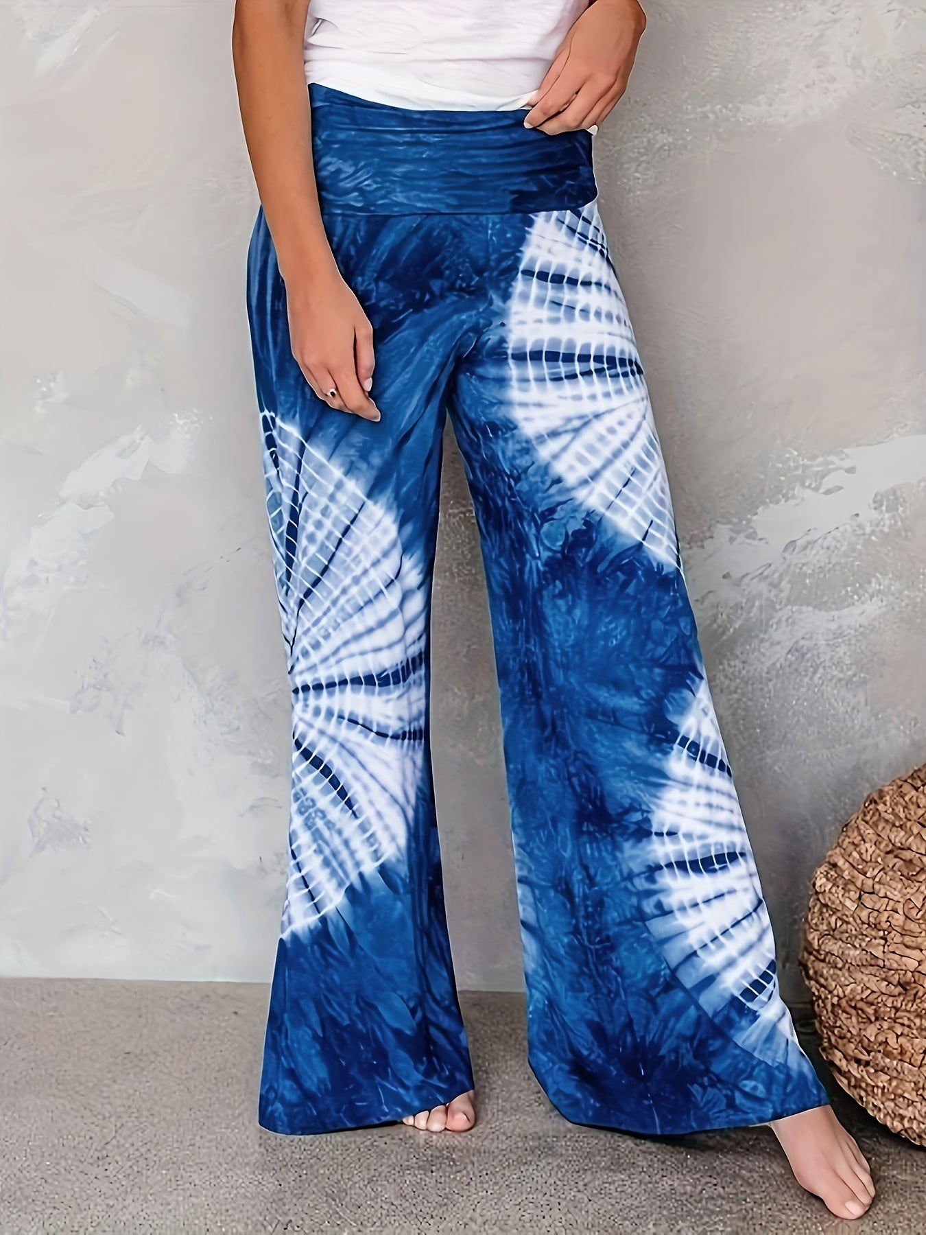  Boho Pants Women's Tie Dye Ruched Elastic High Rise Wide Leg Trousers