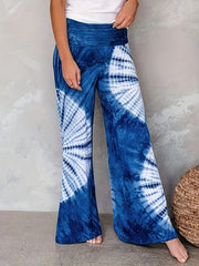  Boho Pants Women's Tie Dye Ruched Elastic High Rise Wide Leg Trousers