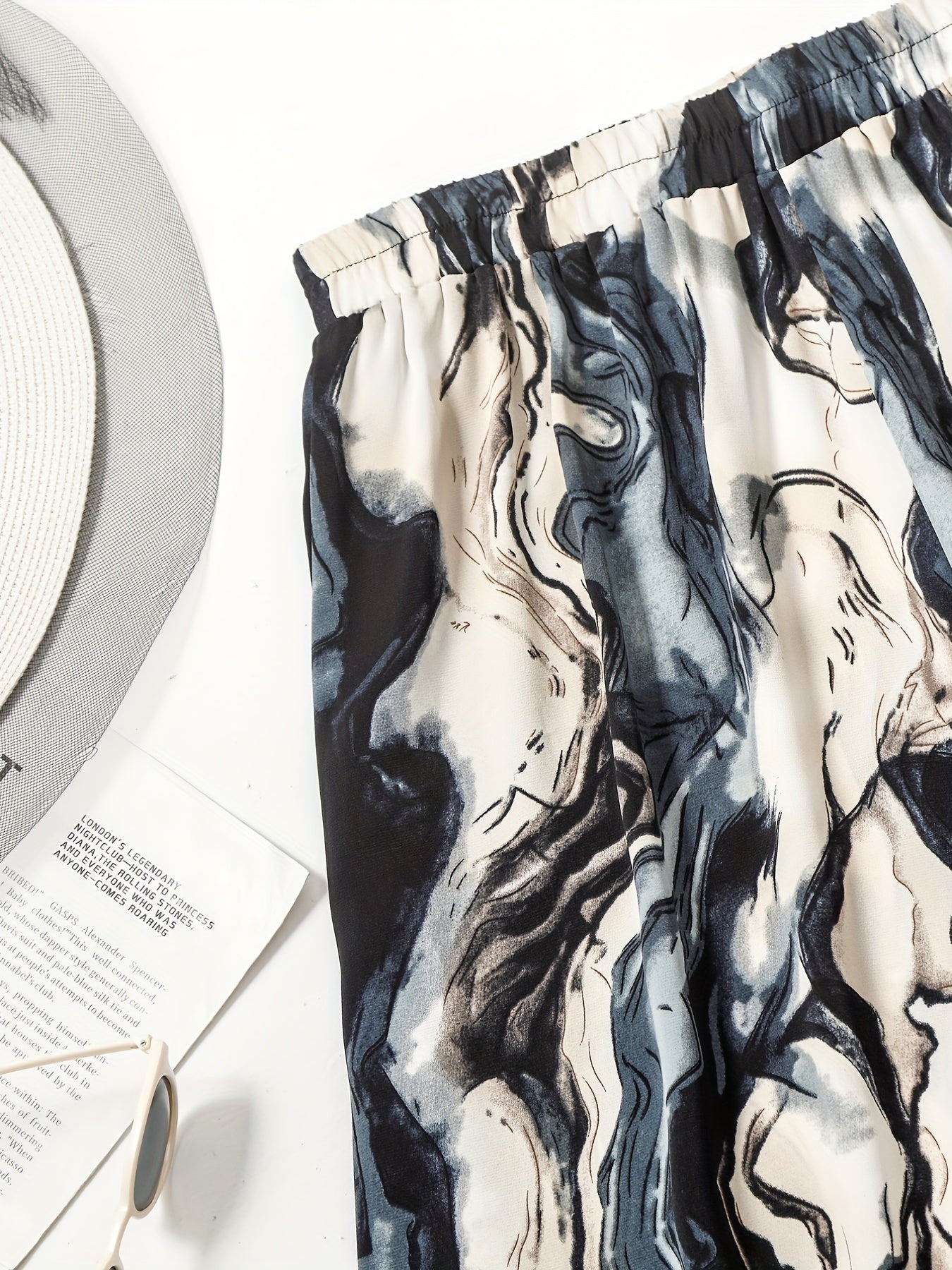  Marble Print High Rise Wide Leg Trousers