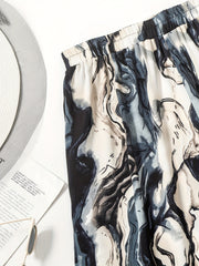  Marble Print High Rise Wide Leg Trousers