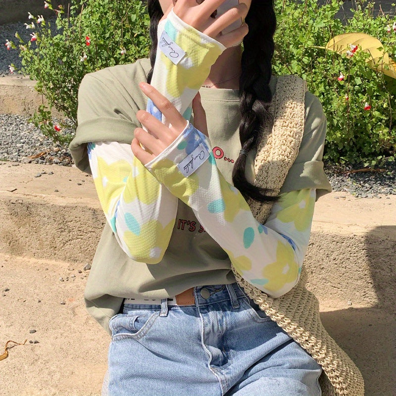 Flower Printed Ice Sleeve UV Protection Sun Long Arm Sleeves