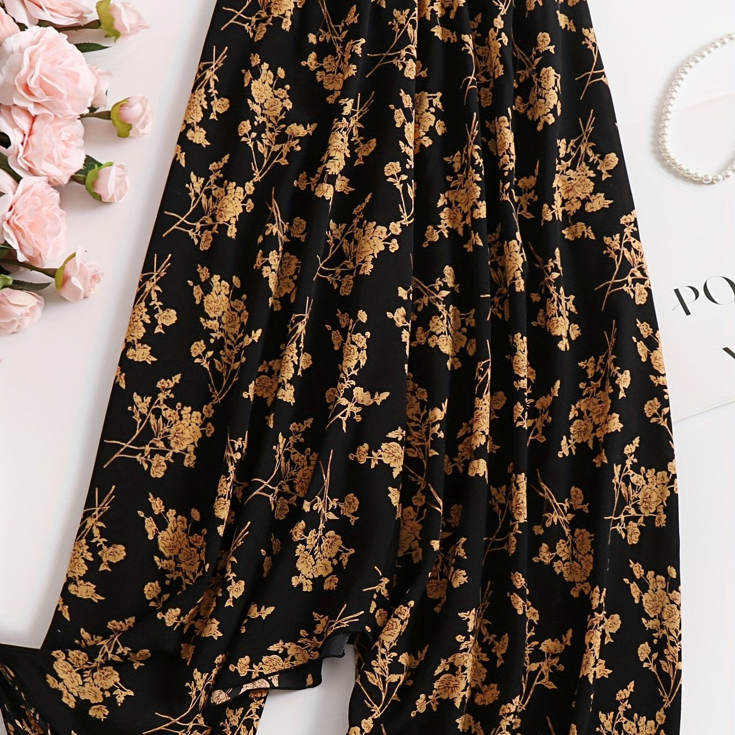  Vacay Skirt Women's Plus Floral Print Ruffle Trim Maxi Skirt