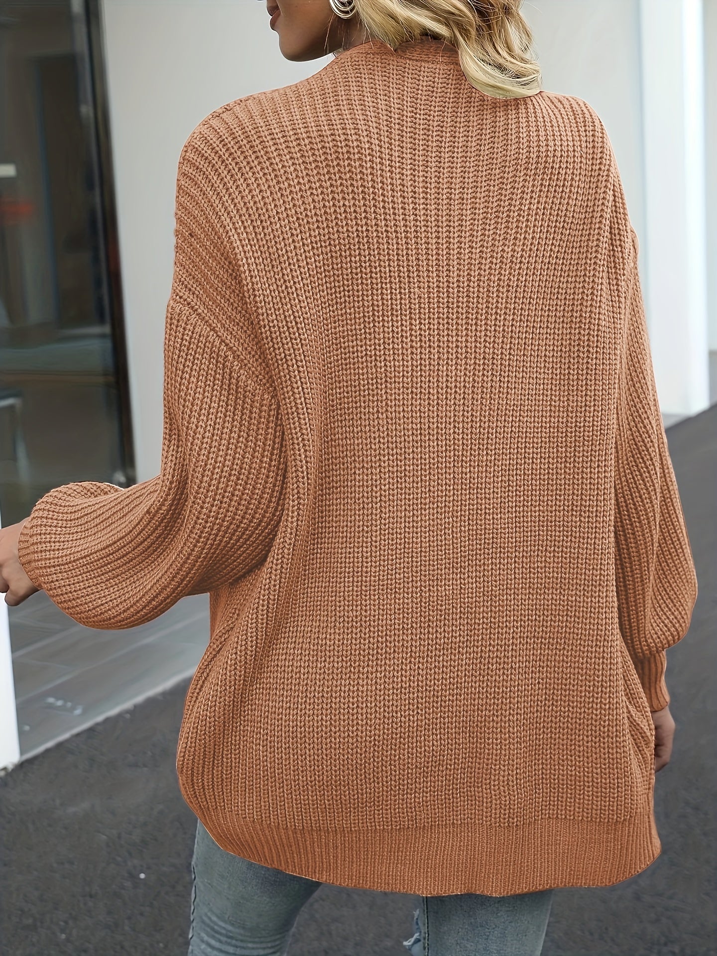  Solid Lantern Sleeve Cardigan