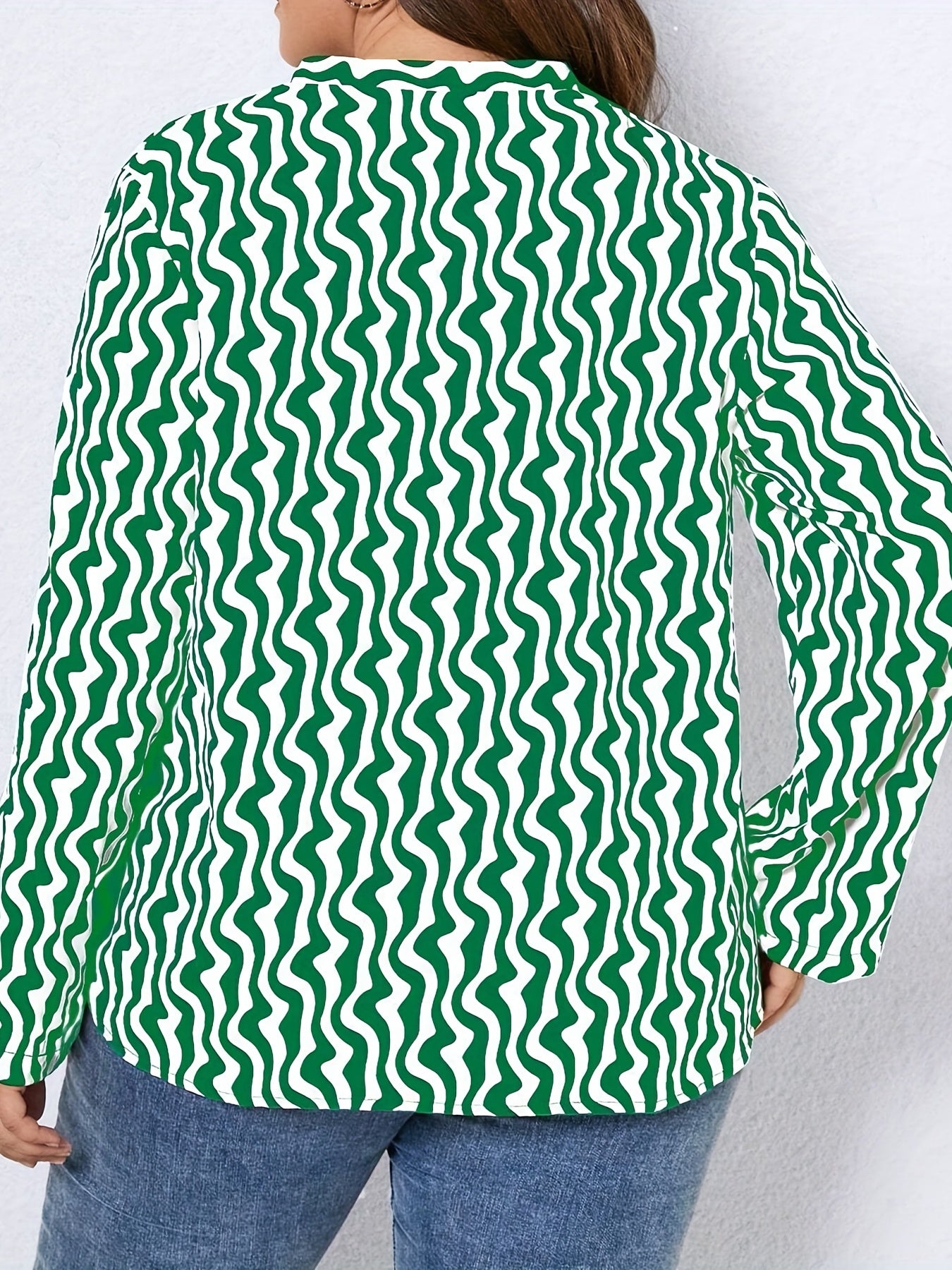  Casual Blouse Women's Plus Allover Print Long Sleeve