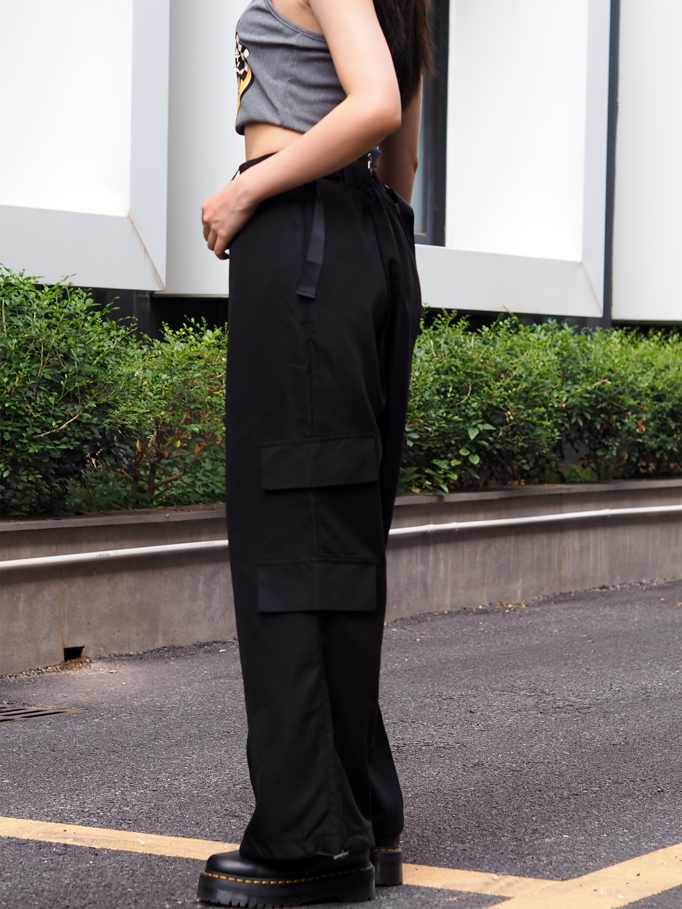  Buckle Wide Leg Cargo Trousers