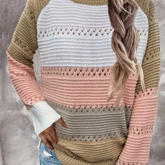  Colorblock Long Sleeve Mock Neck Knitted Sweater