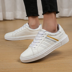 Stripes Pattern Faux Leather Skate Shoes Wear Resistance Non Slip Flat Sneakers