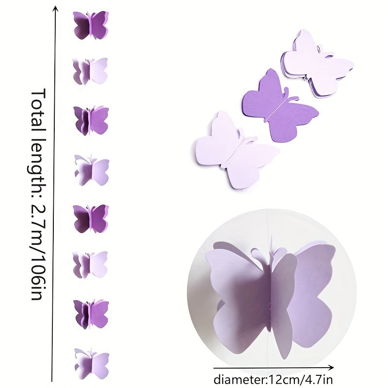 2pcs Light Purple Butterfly Paper Garland for Events