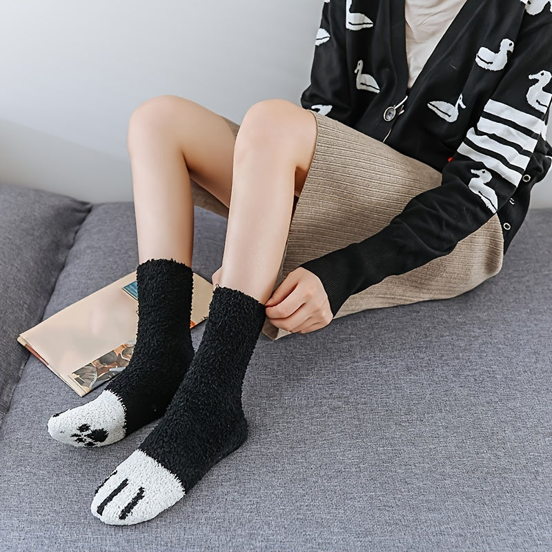 5pairs Women's Cat Paw Coral Fleece Socks