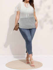  Lace Flocked Dot Short Sleeve Blouse