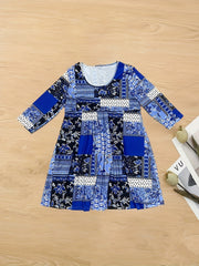  Boho Dress Floral Print Half Sleeve Round Neck Pleated Dress