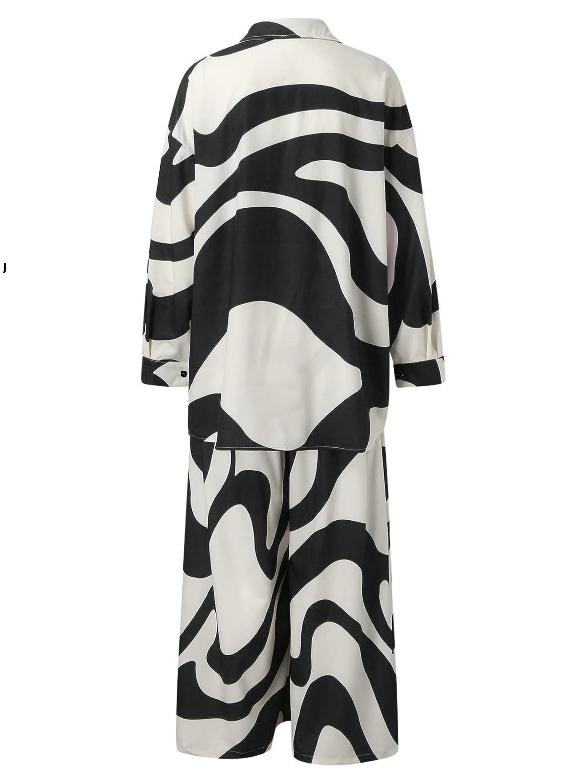 Women's Plus Abstract Stripe Print Long Sleeve Shirt & Pants Set
