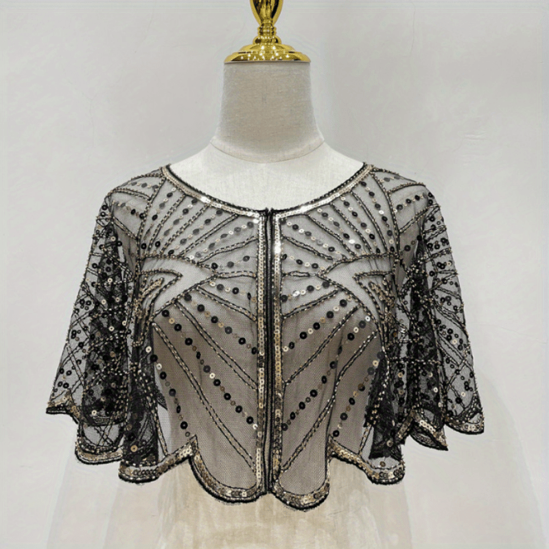 1920s Sequin Embroidered Shawl Wrap Cape for Women Evening Party