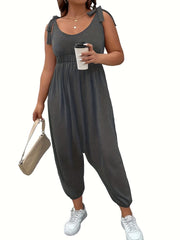 Casual Tank Jumpsuit Women's Plus Plain Tie Shoulder