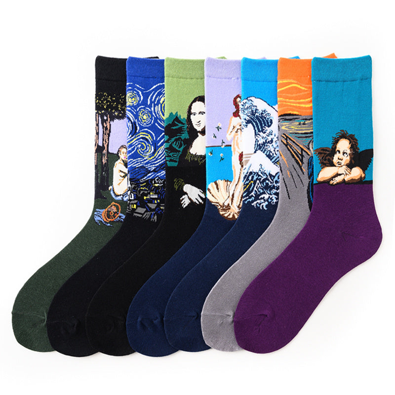 7 Pairs Women's Crew Socks Colorful Artistic Fun Socks