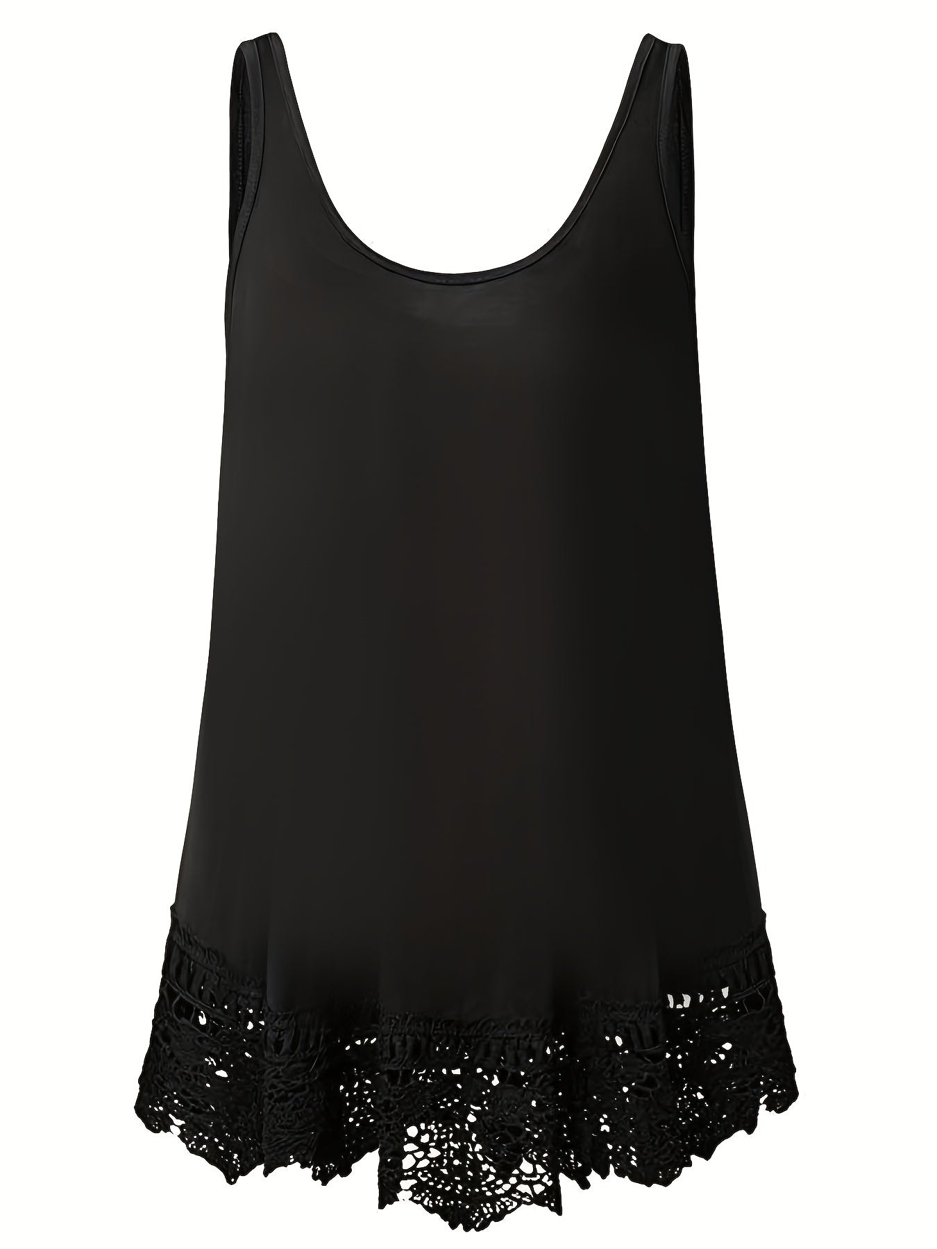  Tank Top Solid Contrast Lace Trim V Neck Stretch Tank Top