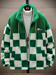 Men's Plaid Fleece Coat Thickened Thermal Couple Coat