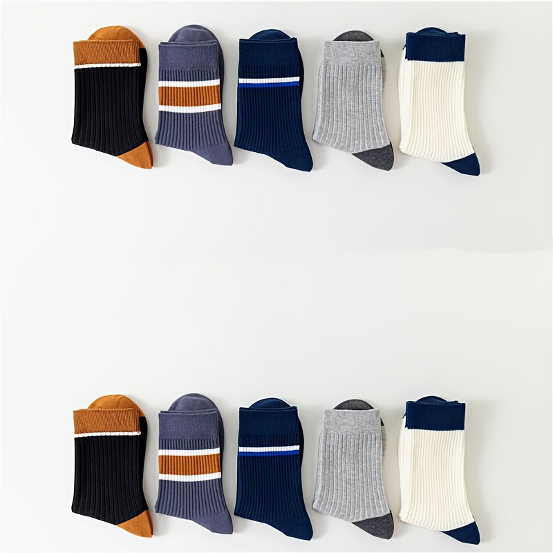 10 Pairs Stripe Print Ribbed Socks Women's Stockings