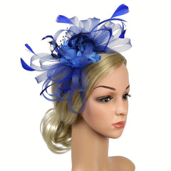 Women Mesh Flower Feather Fascinator Headband With Clip