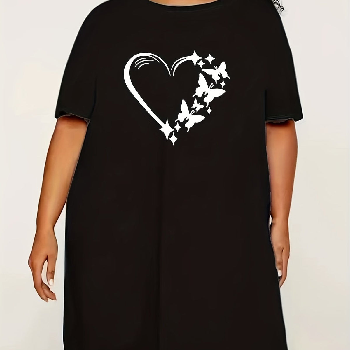  Heart & Butterfly Print Tee Sleep Dress