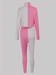  Colorblock Ribbed Crop Top & Leggings Set