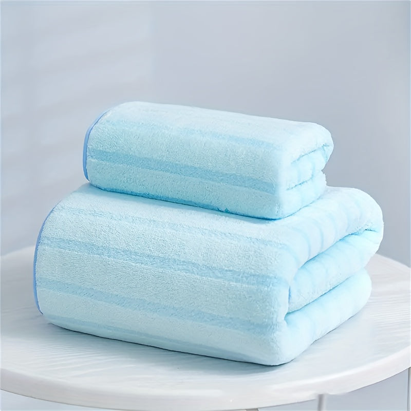 2pc Coral Velvet Striped Towel Set Soft Hand Bath Linen Sets Absorbent Towels