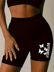 Plus Size Women's Butterfly Print High Rise Biker Shorts