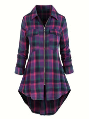  Plaid Long Sleeve Longline Shirt