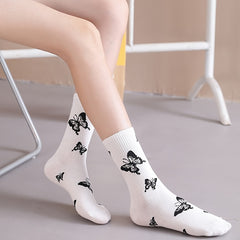 6 Pairs Women Socks Novelty Butterfly Crew Boots Multicolor