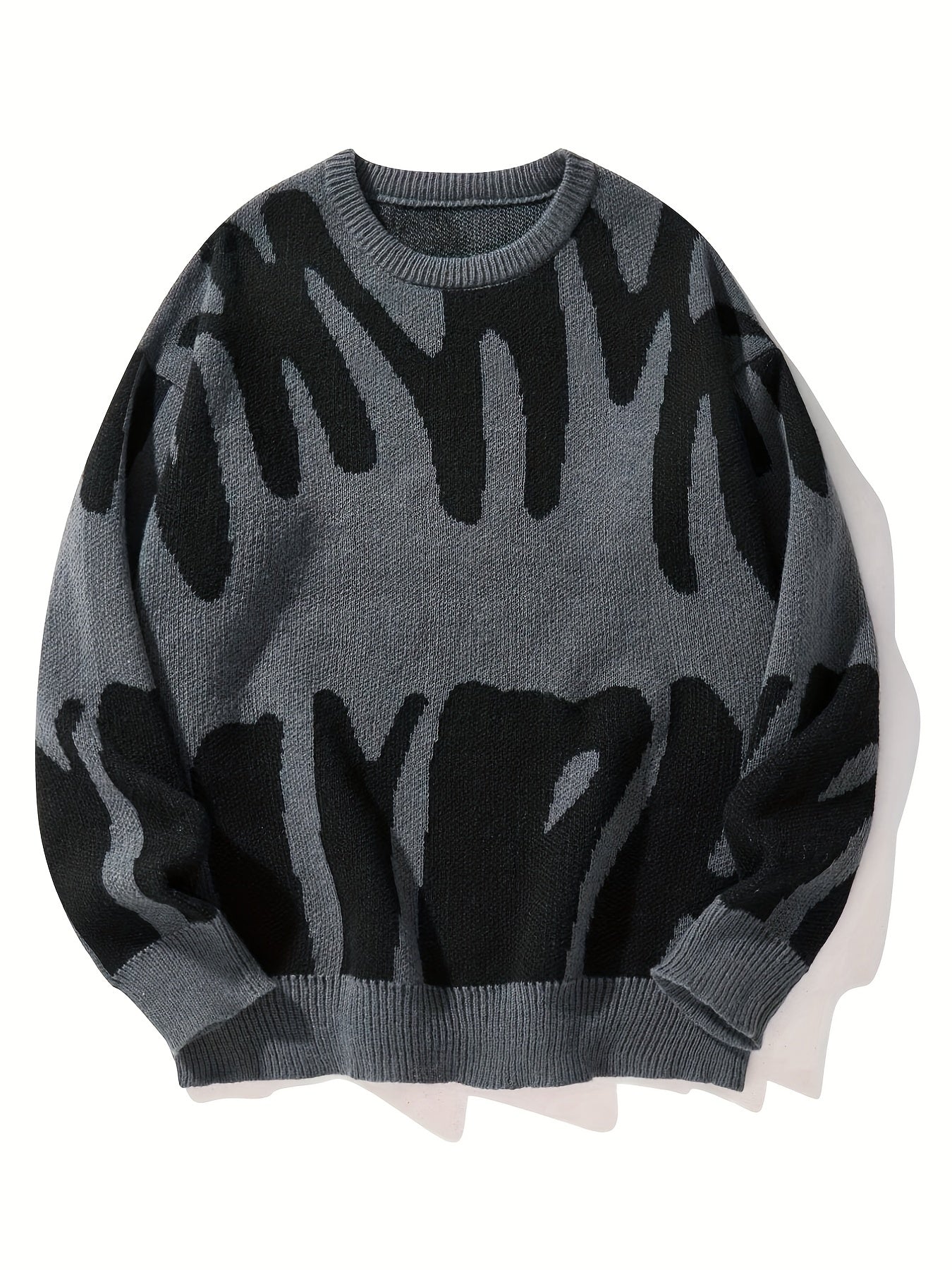 Knitted Letter Print Sweater Men's Casual Warm Crew Neck Pullover