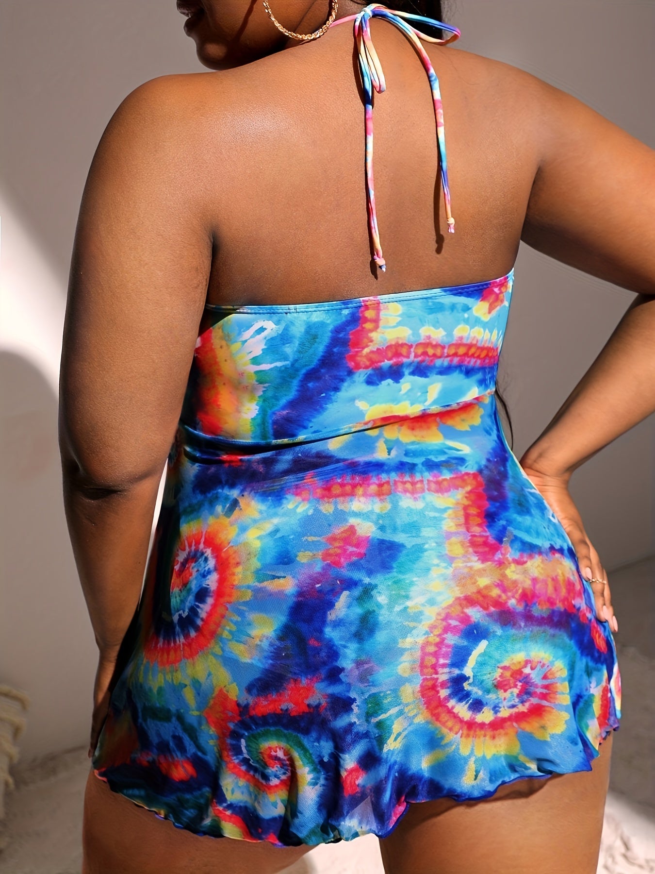  Tie Dye Halter Neck Tankini Set