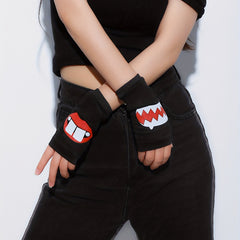 Red Lips Printed Y2K Gloves Elastic Fingerless Hip Hop Warm Knitted Gloves